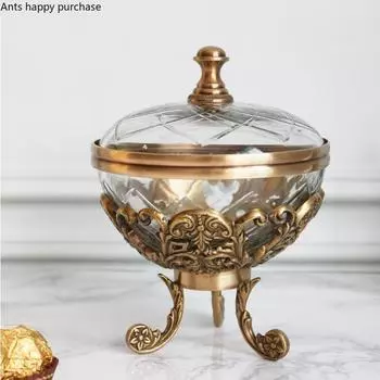 Фруктовница из хрустального стекла с латунной основой, фруктовая тарелка на трех ножках, тарелка для сухофруктов с крышкой, поднос для закусок, тарелки для димсамов, десертная чаша