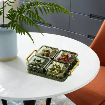 Фруктово-ореховая тарелка для торжественных мероприятий 4 grid green