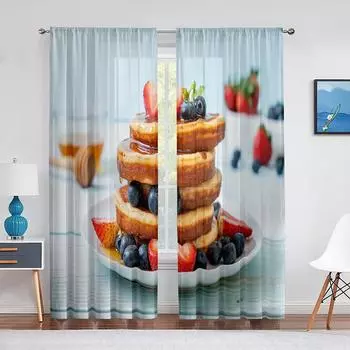 Фруктовые ягоды блины вкусная еда прозрачная занавеска для гостиной спальни дома кухня шифоновые тюлевые шторы декор для окон 1 PCS W100XH250cm&Rod Pocket