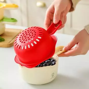 Фруктовый фильтр для мытья посуды с ручкой, пищевой, без BPA, многоразовый, многоцелевой, двухслойный красный