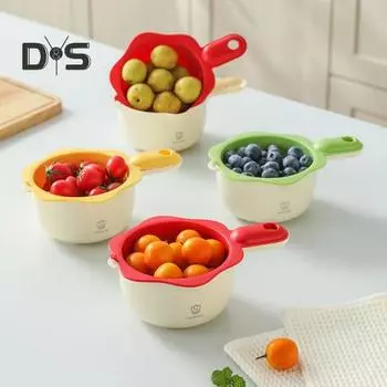 Фруктовый фильтр для мытья с ручкой, пищевой, без BPA, многоразовый, многоцелевой, двухслойный, очиститель фруктов, миска с фильтром красный