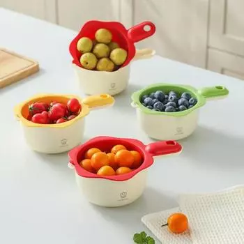 Фруктовый фильтр для мытья с ручкой, пищевой, без BPA, многоразовый, многоцелевой, двухслойный, очиститель фруктов, миска с фильтром красный