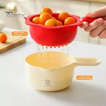 Фруктовый фильтр для мытья с ручкой, пищевой, без BPA, многоразовый, многоцелевой, двухслойный, очиститель фруктов, миска с фильтром красный