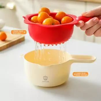 Фруктовый фильтр Yousheng для мытья с ручкой, пищевая, без BPA, многоразовая, многоцелевая, двухслойная чаша для чистки фруктов с фильтром красный