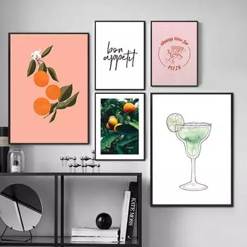 Фруктовый плакат Винтаж Апельсин Груша Лимон Настенное искусство Приятного аппетита Цитата Картина на холсте Домашнее украшение Кухня Настенное искусство Картины 21x30cm No Framed