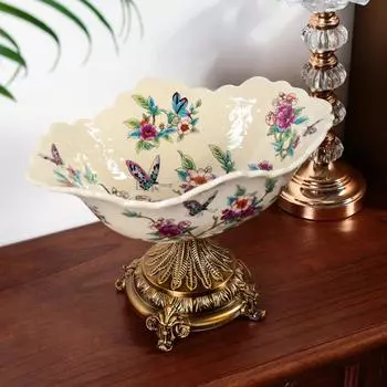 Фруктовый поднос настольный орнамент набор американский керамический домашний свет роскошная гостиная европейский ретро высокая ножка большая емкость высококачественный