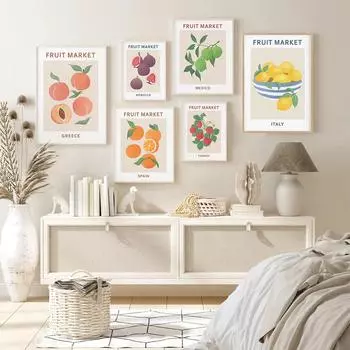 Фруктовый рынок персик клубника лимон оранжевый винтажные постеры и принты настенная живопись на холсте настенные панно для кухни домашний декор 21x30cm No Framed