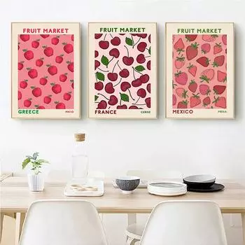 Фруктовый рынок Вишня Лимон Груша Банан Апельсин Ботанические постеры и принты Настенное искусство Картина на холсте Настенные картины Декор кухни 21x30cm No Framed