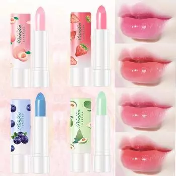 Фруктовый теплый цветной бальзам для губ, меняющий цвет, для предотвращения сухости, увлажнения и уменьшения морщин на губах strawberry