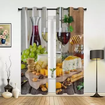 Фруктовый торт, печенье, вино, стекло, оконные шторы, шторы для спальни, кухни, рождественские шторы для домашнего декора для гостиной 135W x 60H(cm)