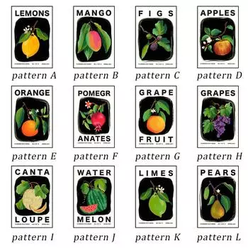 Фрукты, лимоны, манго, инжир, яблоки, апельсин, помегр, виноград, винтажный постер и принт, настенная живопись на холсте, настенная картина, кухонный декор 21cm30cm NoFrame