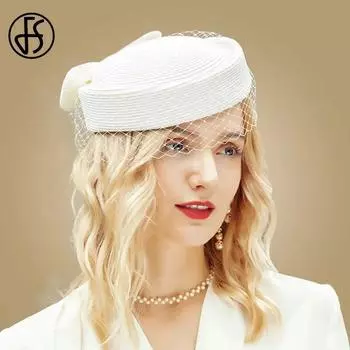 FS Fascinator, белые шляпы-таблетки, французский берет с вуалью, черные соломенные шляпы, сетчатая женская шляпа Fedora, коктейльная вечеринка, дерби, церковная свадьба