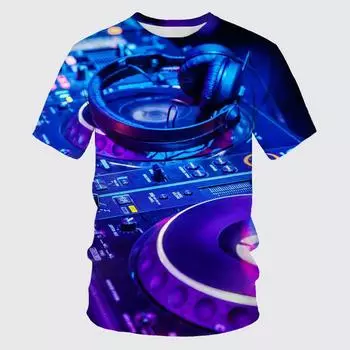 Fshion Fun 3D-принтер для ночного клуба, музыкальная футболка, мужские повседневные футболки в стиле хип-хоп для вечеринок, DJ, топ, летние уличные футболки большого размера с короткими рукавами XXS