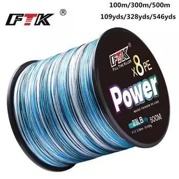 FTK 100M/300M/500M PE плетеная леска рыболовная леска 18-45LB 0.16-0.35mm 8 Strand Multifilament PE рыболовная леска 100m-0.16mm-18LB разноцветный