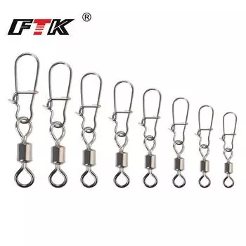 FTK 10 шт. аксессуары для рыбалки на щуку соединительный штифт подшипник роликовый вертлюг из нержавеющей стали оснастка рыболовный крючок приманка вертлюги снасти 2-36mm-30KG