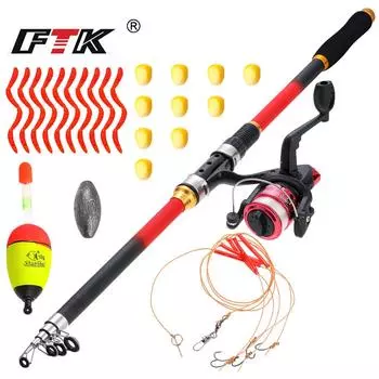FTK 2.1m/6.89ft Fishing Rod Set Complete Kit with Telescopic Fishing Rod and Spinning Reel Baitfish Drift Travelling Fishing Rod Set C.W 10-30G/2.1m/6.89ft красный