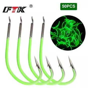 FTK 50 шт. / 19 мм / 42 мм для ловли форели, карпа, окуня и всех типов водоемов - рыболовные крючки, которые светятся ночью! 12#