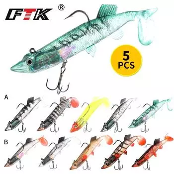 FTK 5 шт., мягкая приманка для щуки, окуня, гольяна, приманка с тройным крючком