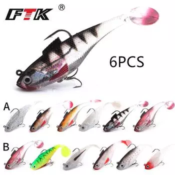 FTK 6 шт., мягкая приманка для щуки, окуня, гольяна, приманка с тройным крючком