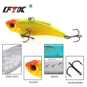 FTK Рыболовная приманка для окуня Minoow Crankbait Снасти для морской рыбалки Вес 16,5 г Длина 75 мм Глубина 0-2 м