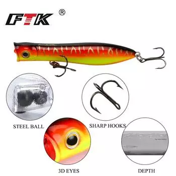 FTK Рыболовная приманка для окуня Minoow Popper Снасти для морской рыбалки Вес 11,5 г Длина 90 мм Глубина поплавок