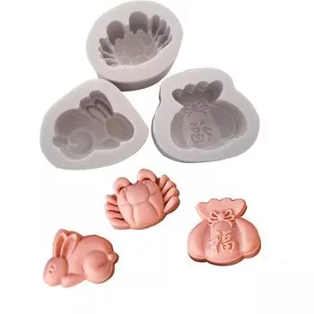 Fu Bag Rabbit Crab Design Силиконовая форма Помадка для украшения торта Сахарная резинка Инструмент для пасты 3D Шоколадная форма