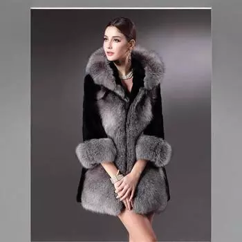 Fu осень и зима новая женская искусственная шуба средняя и длинная тонкая шуба из лисьего меха S