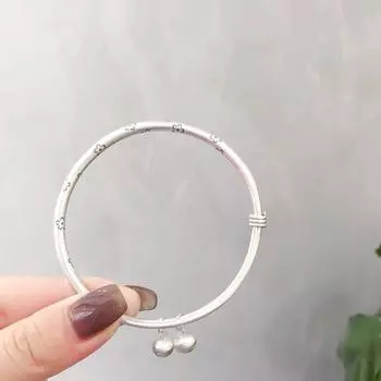 Fu Shi Zu Yin Браслет из чистого серебра 999 пробы Женский серебряный орнамент в стиле ретро с цветком сливы Браслет-колокольчик ручной работы Push Pull Древний серебряный браслет 15