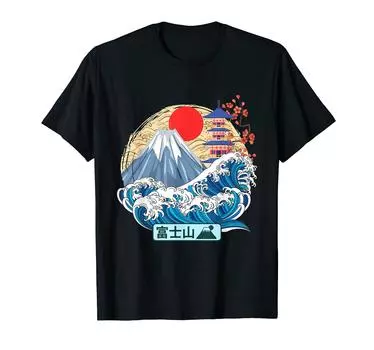 Fuji Big Wave Канагава Япония Винтажное искусство Mt. Футболка