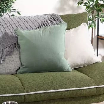 Fuji Boeki Cushion Cover 45 x 45 Green Cotton Plain Piping Process Cirkel 27901 100%