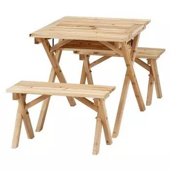 Fuji Boeki Garden Table Set BBQ Table Bench Set Width 62 x Depth 75 x Height 65cm Natural For 2 People With Stove Space With Parasol Hole Cedar Wood
