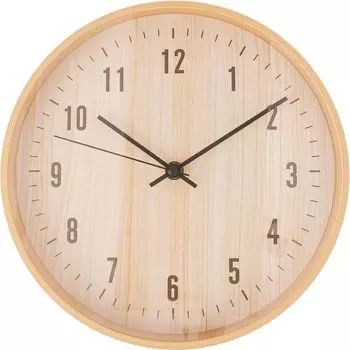 Fuji Boeki Wall Clock Life Diameter 25cm Width 25 x Depth 4 x Height 25cm Natural Wood Grain Simple Silent 39869