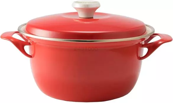 Fuji Enamel Double Handed Pot Casserole Enamel IH Compatible Cocotte with Lid 20cm Scarlet EX Series SR EX-20W алый