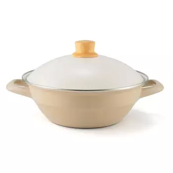 Fuji Enamel Earthen Pot Enamel Tabletop 24cm with Lid IH Gas Fire Greige HD-24.GG