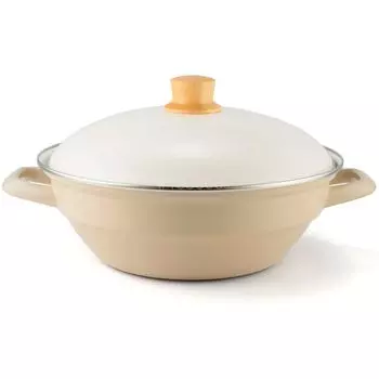 Fuji Enamel Earthen Pot Enamel Tabletop 27cm with Lid IH Gas Fire Greige HD-27.GG