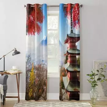 Fuji с осенними цветами в Японии, современные оконные шторы, драпировка для кухни, гостиной, спальни, украшения, шторы 135W x 60H(cm) x1