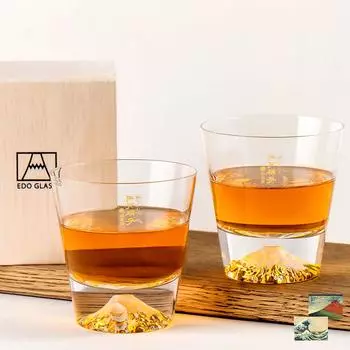Fuji Tajima Glass Plain Rocks Glass Pair Set Souvenir Grand Prix Edo Glass Edo Kiriko Whiskey Sake Day Day Sixtieth Birthday Marriage Retirement