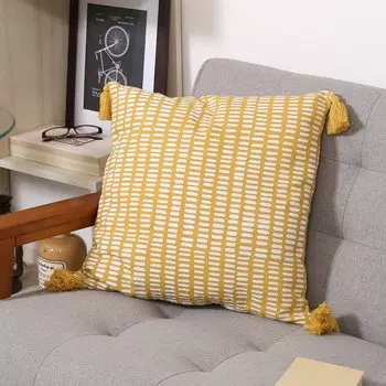 Fujiboeki Cushion Cover 45 x 45 Yellow Cotton with Tassel Dot Pattern 27897 100%