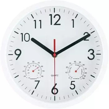 Fujiboeki Wall Clock Width 25 x Depth 4 x Height 25 cm White with Temperature and Hygrometer Continuous Second Hand Urban 37861