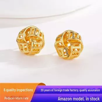 Fujie Copper Earrings with 18K Gold Plating and S925 Silver Needle - Exquisite Retro Design