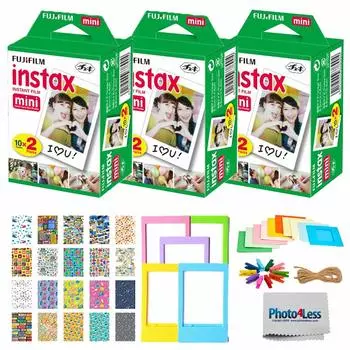 Fujifilm Instax Mini Twin Pack моментальная пленка (60 выстрелов) + Наклейка для путешествий + Цветная рамка + Рамка для подвешивания + Салфетка для протирки