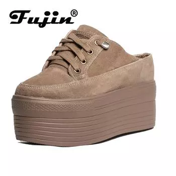 Fujin 10 см 12 см, замшевая обувь из натуральной кожи, модная женская обувь, увеличивающая рост, женская повседневная женская обувь на танкетке без шнуровки, летняя обувь 33