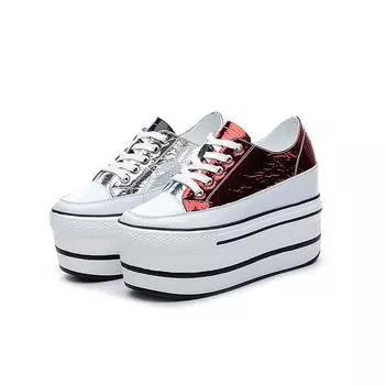 Fujin 10 см, белые женские туфли на плоской подошве на очень высокой платформе, повседневные кроссовки белого и черного цвета на толстом каблуке 34 красный