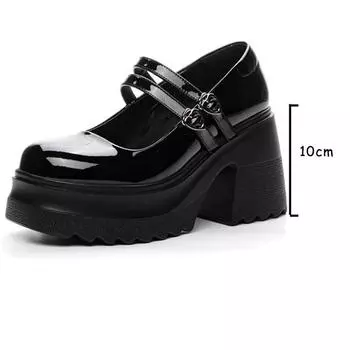 Fujin/10 см лакированные дышащие туфли на массивном каблуке Мэри Джейн с пряжкой на платформе, осенние туфли-лодочки, летние ботильоны, модная весенняя обувь 34 бежевый