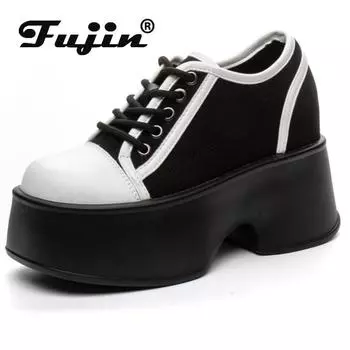 Fujin 11 см из коровьей замши из натуральной кожи на танкетке, удобные модные кроссовки на массивном каблуке, туфли-лодочки, летние женские ботильоны, обувь 33 белый