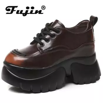 Fujin 11 см новые туфли-лодочки из искусственной замши модные удобные весенне-осенние кроссовки из микрофибры на толстой подошве женские туфли на платформе и танкетке 34 чёрный