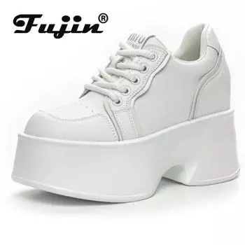 Fujin 11 см, женские роскошные туфли-лодочки из микрофибры на платформе, ботильоны на танкетке, ботильоны на высоком каблуке, весенне-осенние ботильоны, обувь из микрофибры 33 чёрный