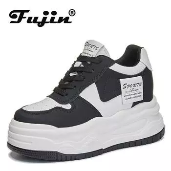 Fujin 2024 осенние массивные кроссовки из синтетической кожи на платформе, 8 см, весенние ботильоны, женская модная обувь высокого бренда