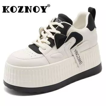 Fujin 2024 синтетические массивные кроссовки из натуральной кожи 8 см, весенние ботинки до щиколотки, женская модная брендовая осенняя кожаная обувь на платформе на танкетке