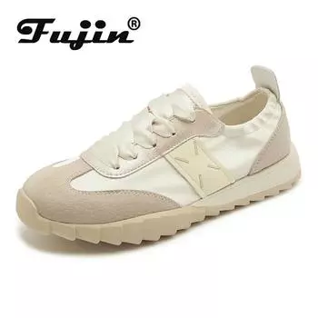 Fujin 2,5 см синтетическая ткань натуральная кожа весенние лоферы брендовые платформы осенние балетки вулканизированные женские летние туфли 2024 года 35 бежевый